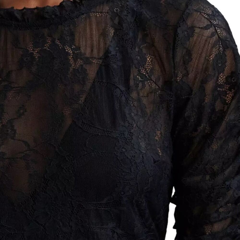 By Anthropologie Womens VNeck Lace Ruched Sleeve Blouse Size Extra Small - Picture 9 of 10